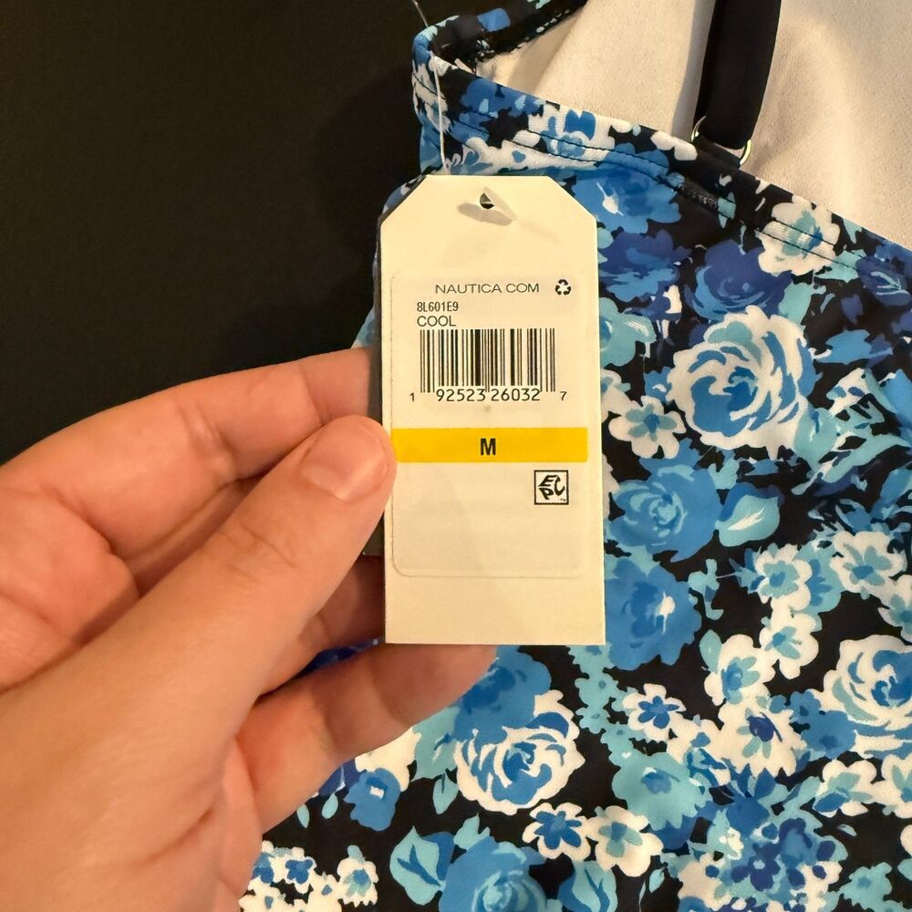 Nautica Slimming Lace-Up Swimdress Blue Floral One Piece Medium NWT - Picture 7 of 7